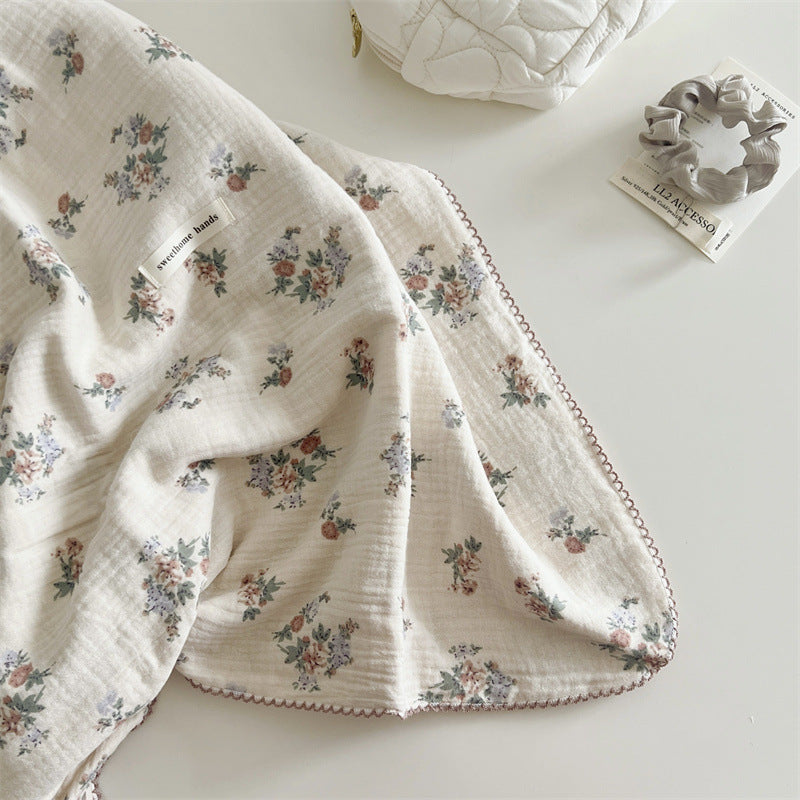 Unisex Muslin Blanket with delicate floral design and elegant ruffles Kalsten