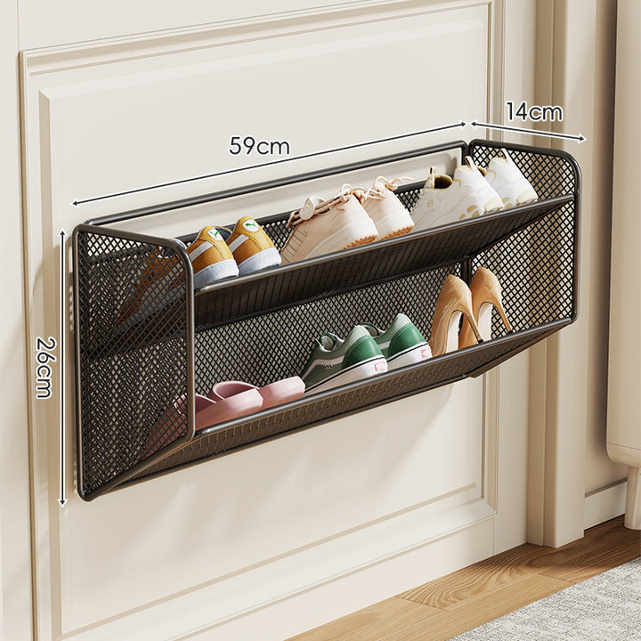 Wall-Mounted Slim Drop-Down Mesh Shoe Shelf Rack