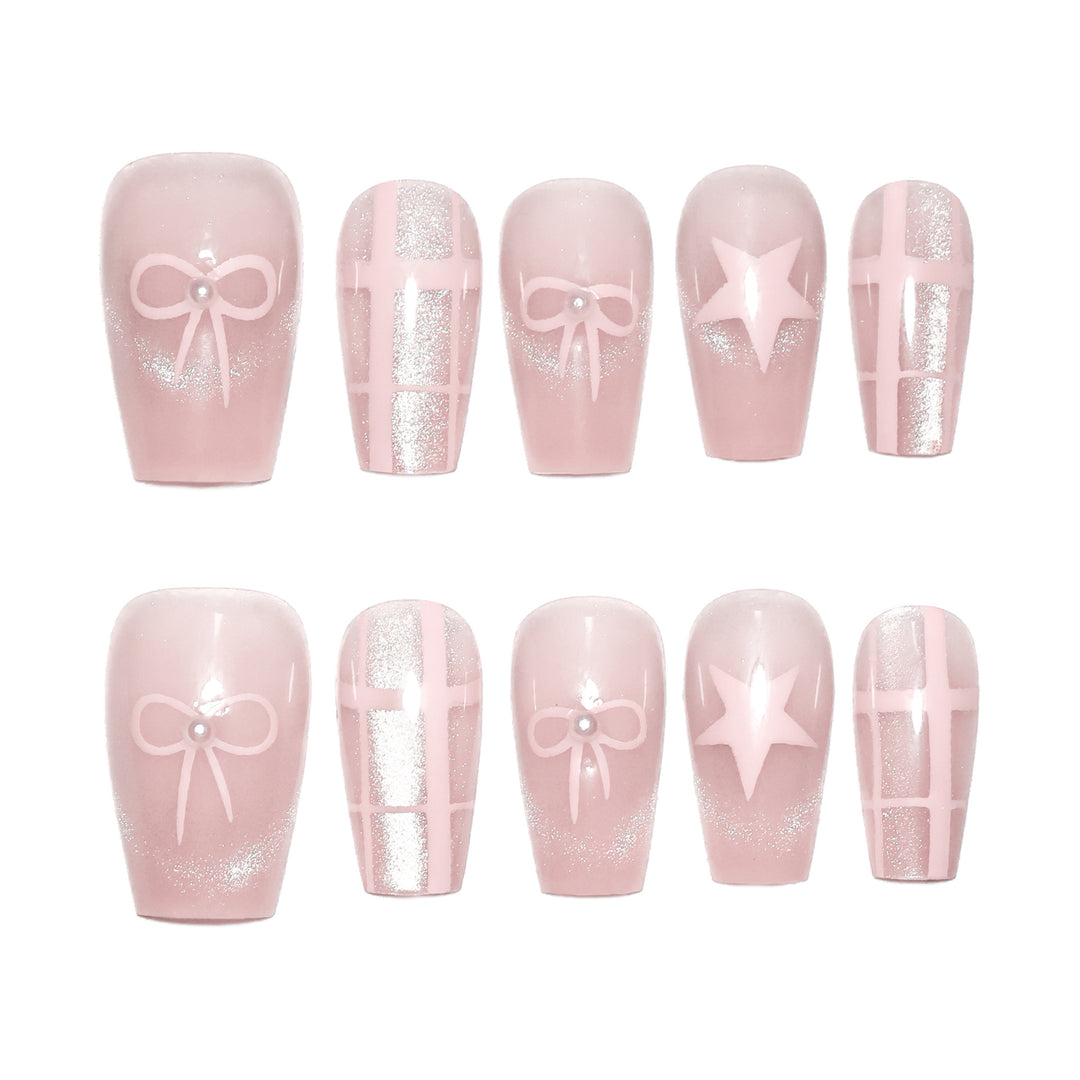Artistic acrylic nails with elegant bow and star designs Kalsten