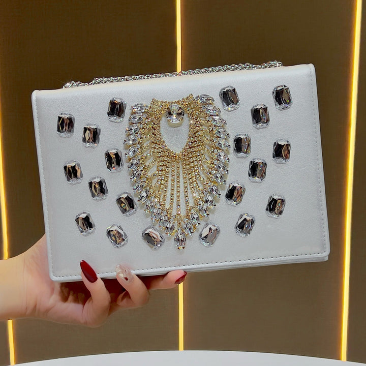 Decorative Crystal-Embellished Evening Clutch