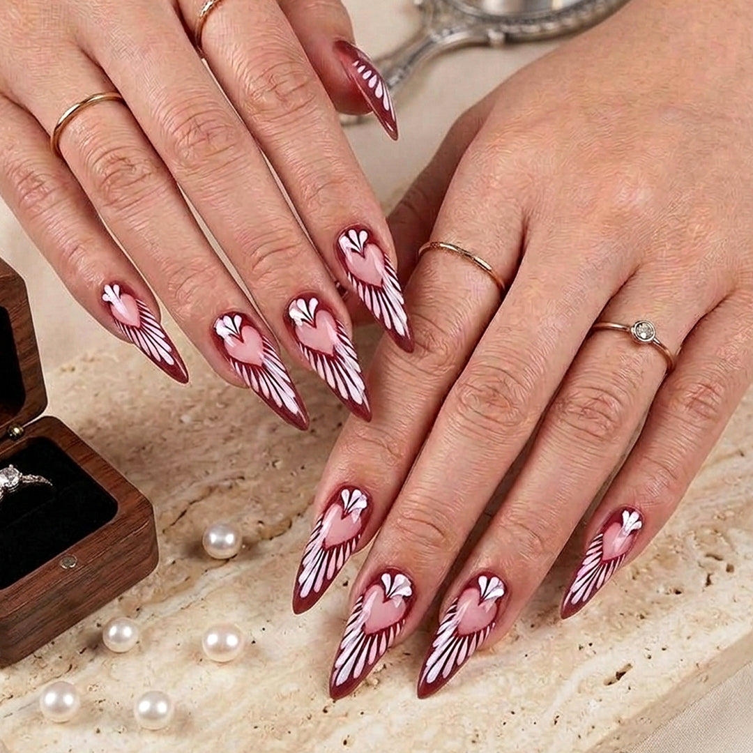 Heart-Inspired Press-On Nail Art Extensions
