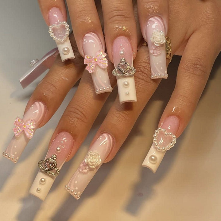 Creative acrylic nail set with delicate pearl and gloss accents Kalsten