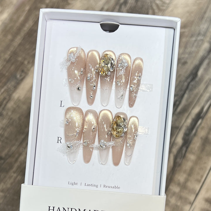 Elegant Stiletto Press-On Nail Set with Decorative Accents Kalsten