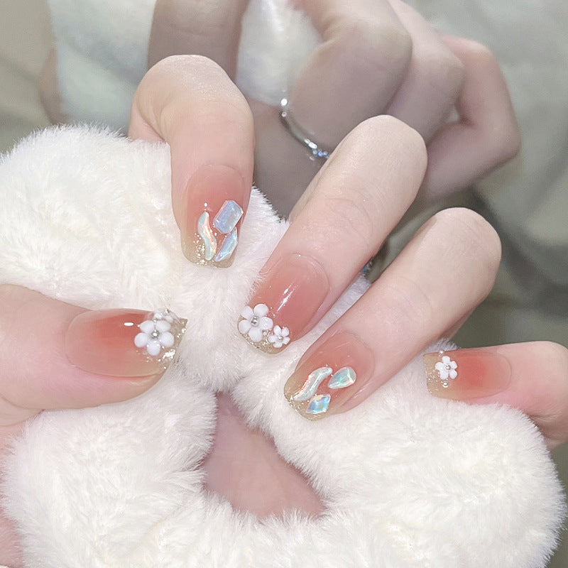 Artificial nail set with floral 3D decorations and elegant glitter Kalsten