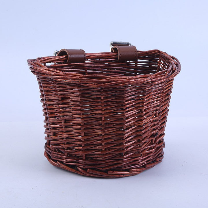 Unisex bicycle basket made of woven material with leather straps Kalsten