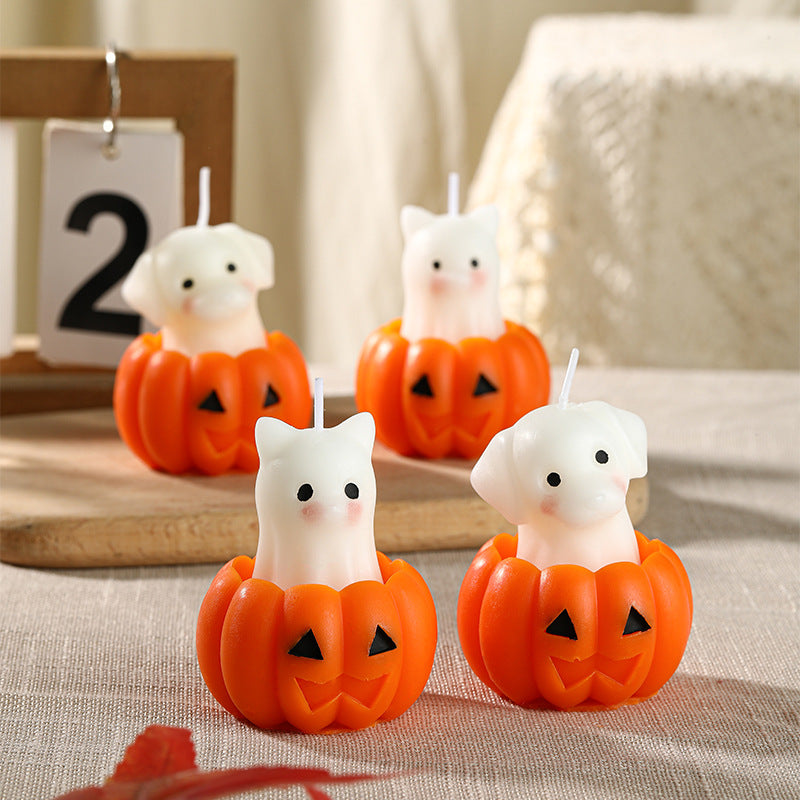 Novelty Halloween Puppy-in-Pumpkin Decorative Wax Candle