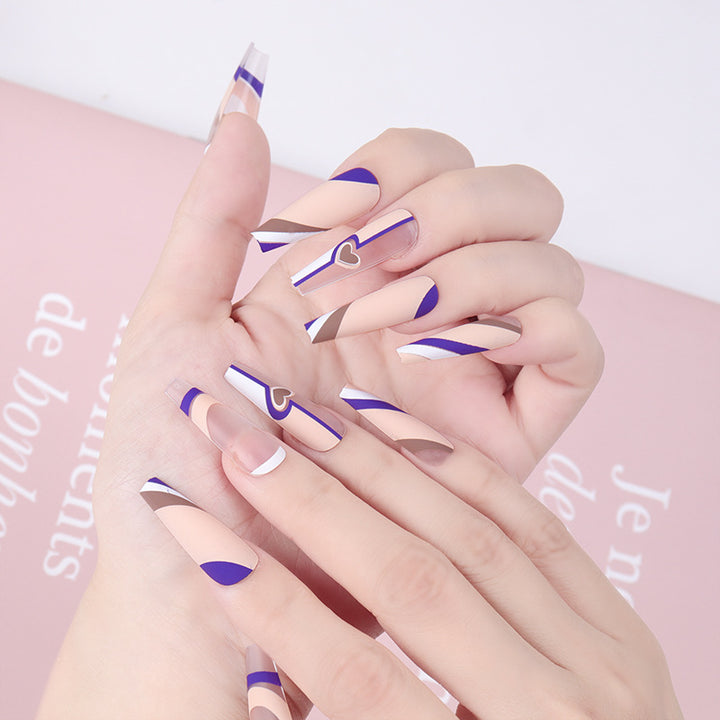 Artistic Long Stiletto Press-On Nails with Heart and Contemporary Patterns Kalsten