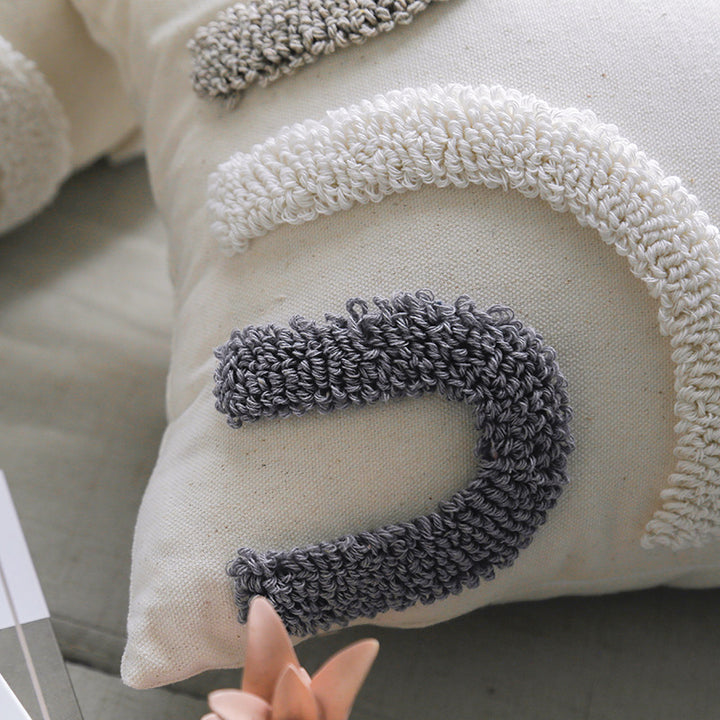 Textured Tufted Decorative Throw Pillow Cover with Loop Stitch Accent