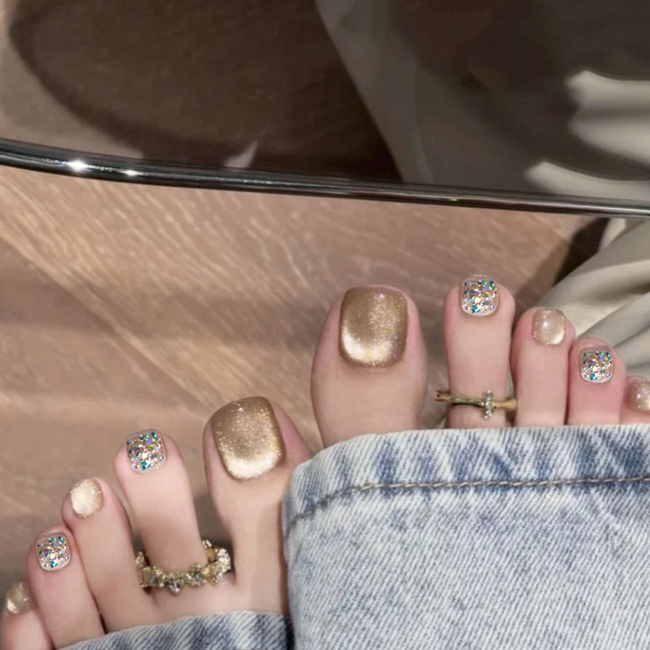 Rhinestone-Embellished Pedicure Nail Art