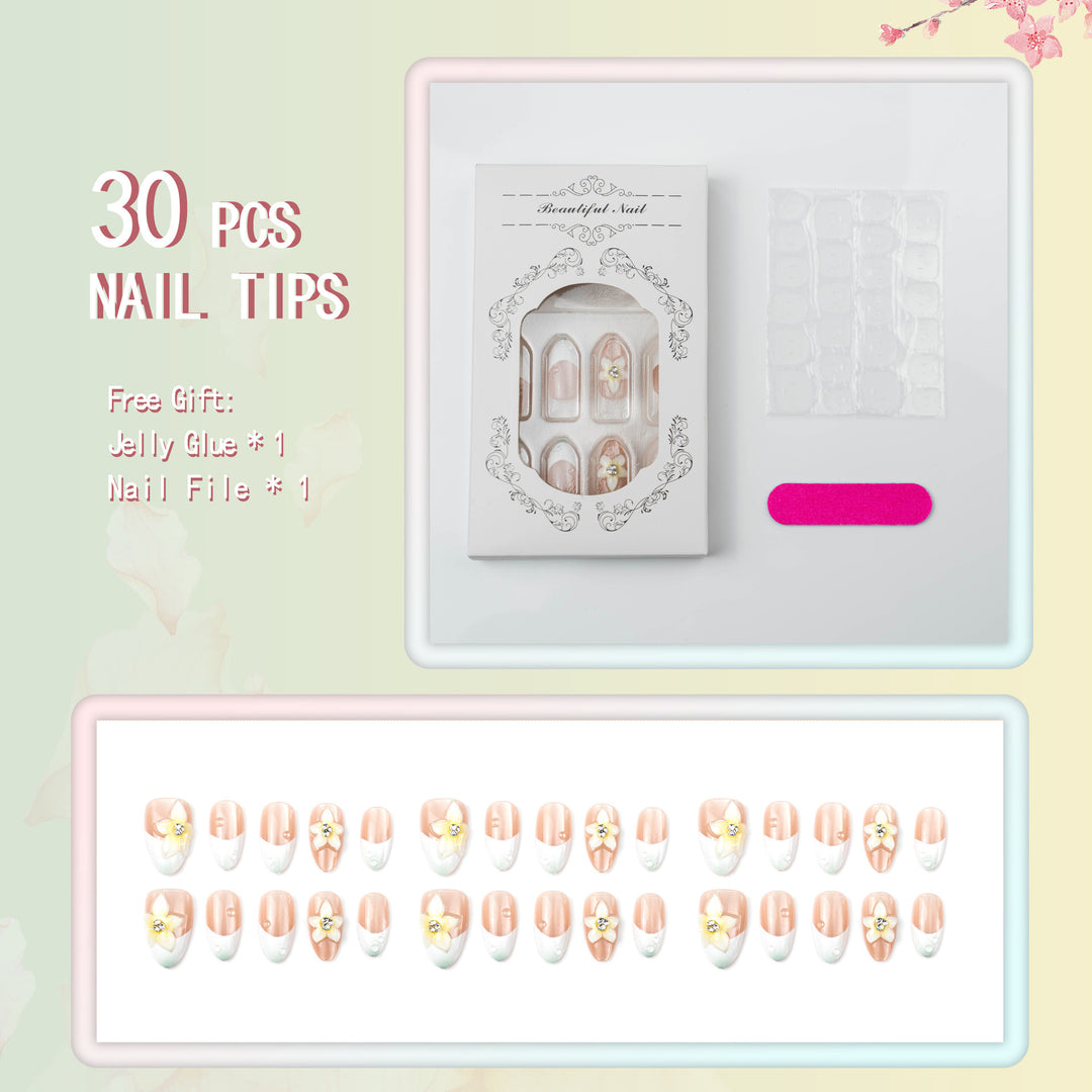 Acrylic nail set with elegant floral design Kalsten