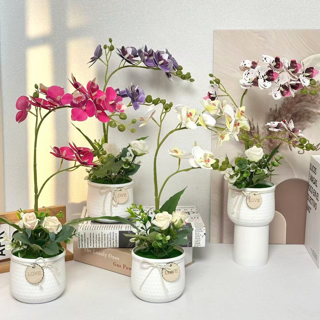 Lifelike Orchid and Rose Floral Arrangement