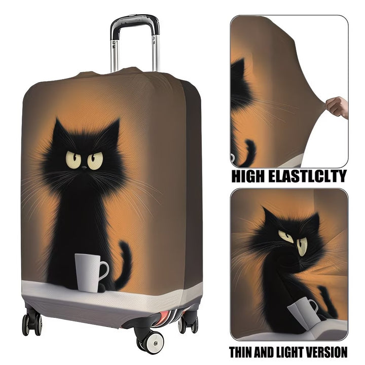 Unisex non-elastic suitcase cover with cartoon cat motif and cup design, durable travel suitcase protection Kalsten