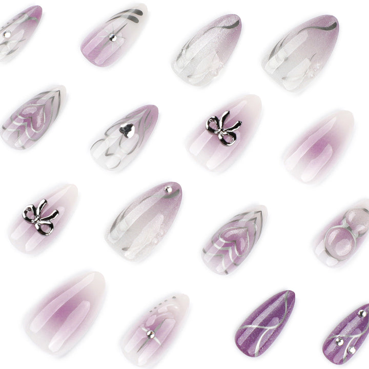 Artful Nail Art with Shiny Accents and Delicate Lilac Kalsten