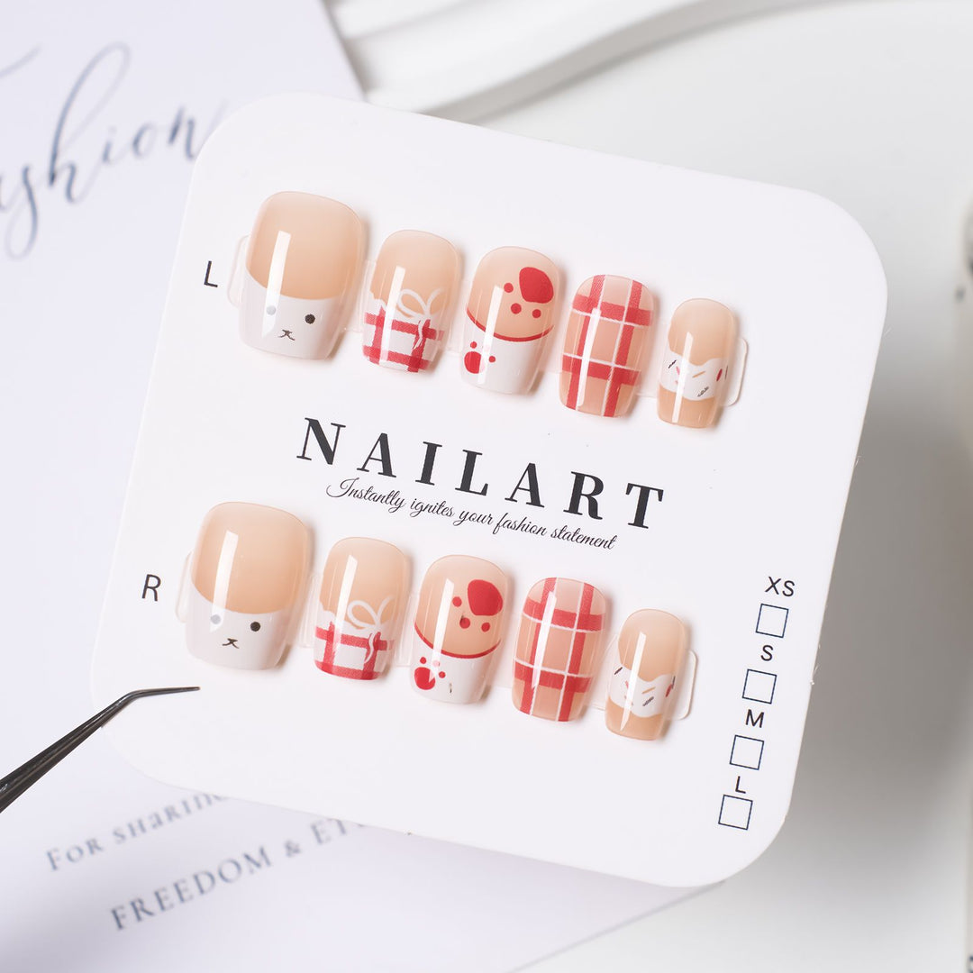 Artistic Press-On Nail Set with Cute Character Designs Kalsten