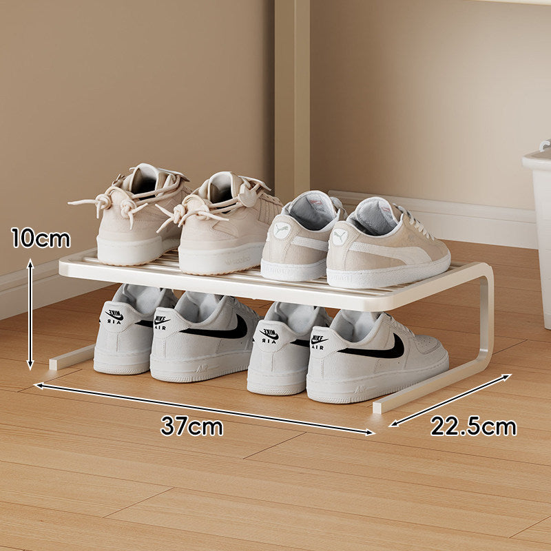 Compact Low-Profile Two-Tier Powder-Coated Metal Shoe Organizer