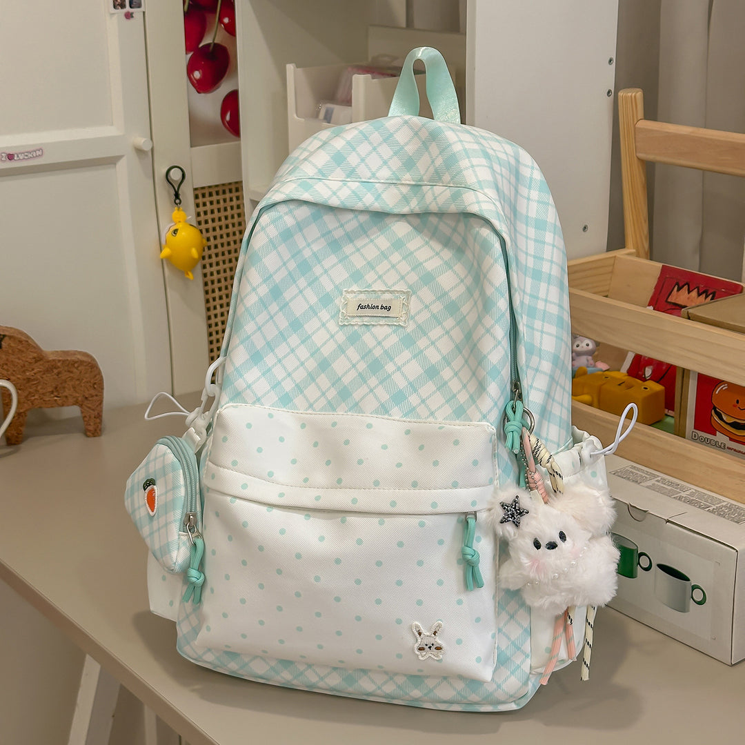 Stylish Plaid Backpack with Fun Decorative Accents Kalsten