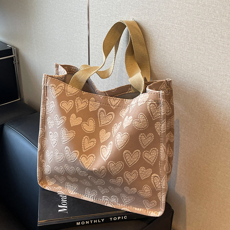 Heart-Embroidered Utility Tote