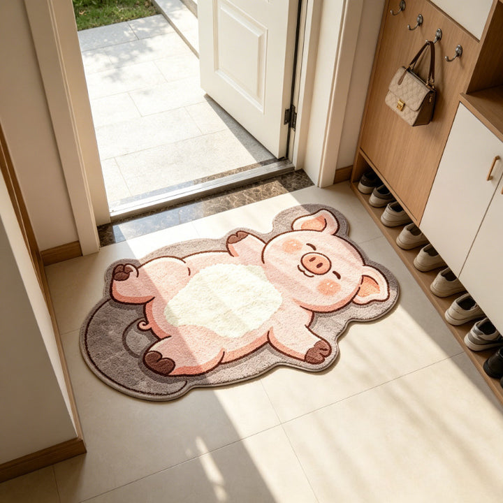 Playful Pig-Themed Plush Bath Mat