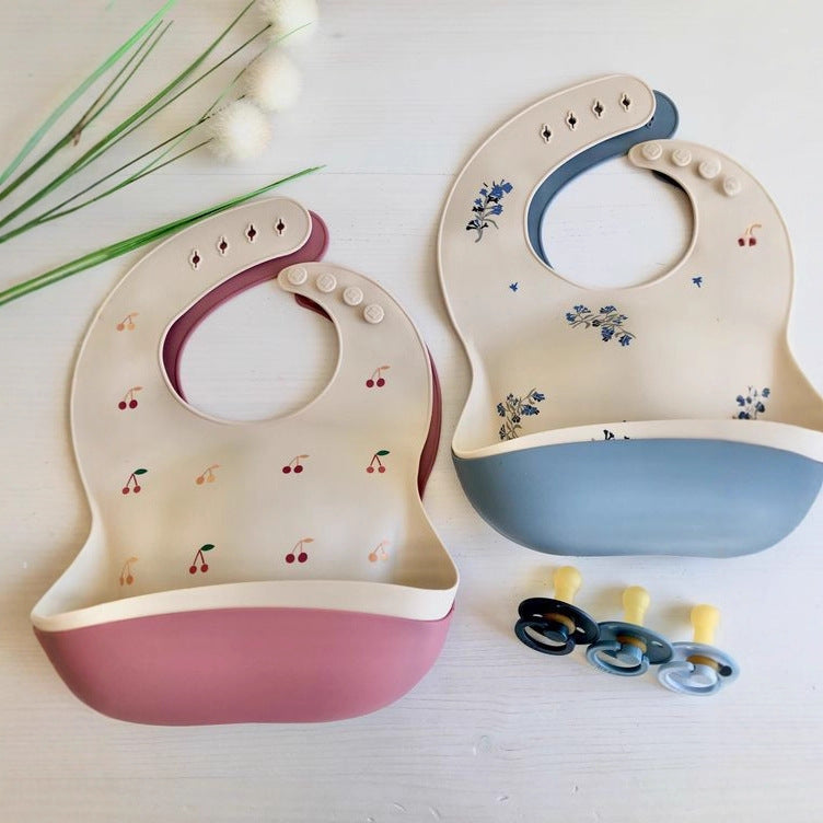 Waterproof Food-Catch Silicone Bib with Adjustable Neck Snaps and Deep Crumb Pocket