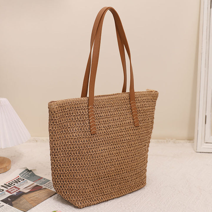 Giant Tote Bag Made of Woven Raffia with Leather Handles Kalsten