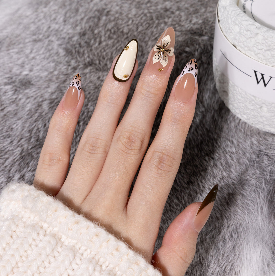 Artful Nail Extensions with Flower and Leopard Patterns Kalsten