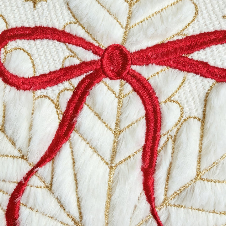 Festive Embroidered Faux-Fur Holiday Throw Pillow