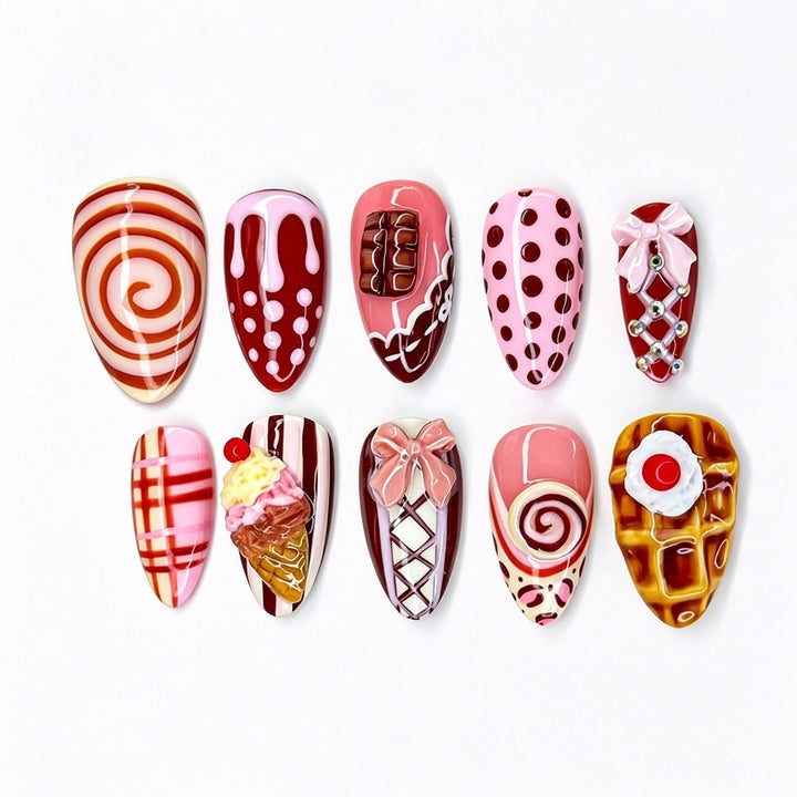 Creative Dessert-Inspired Press-On Nail Art Set