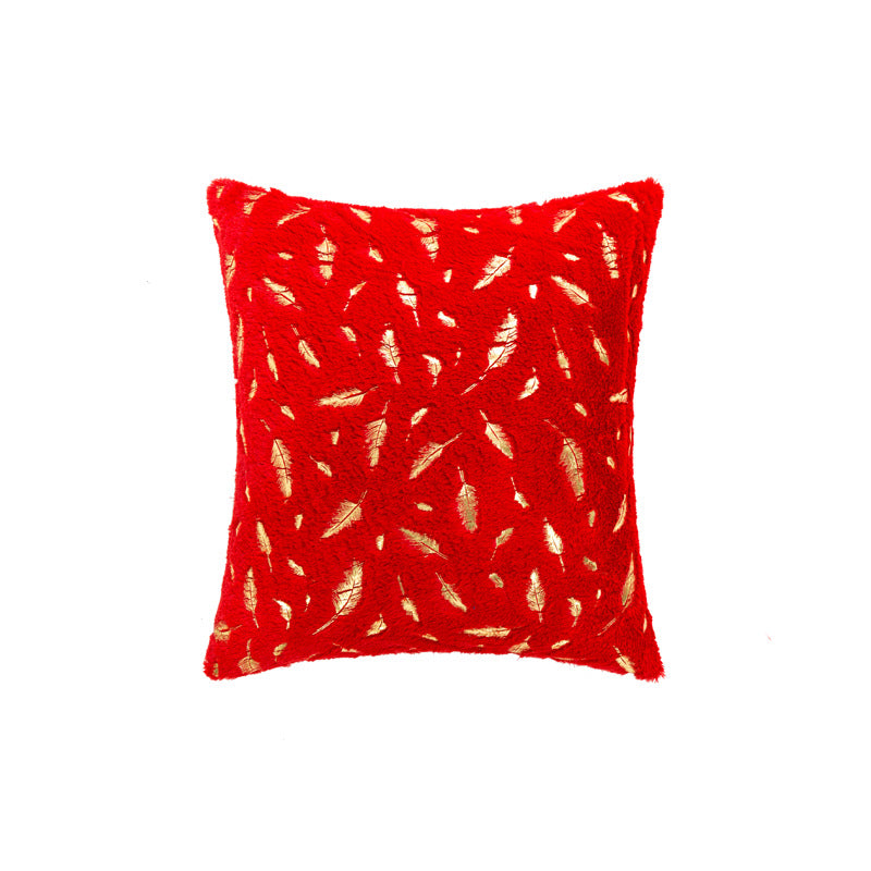 Square Plush Decorative Cushion with Metallic Feather Accent and Removable Cover