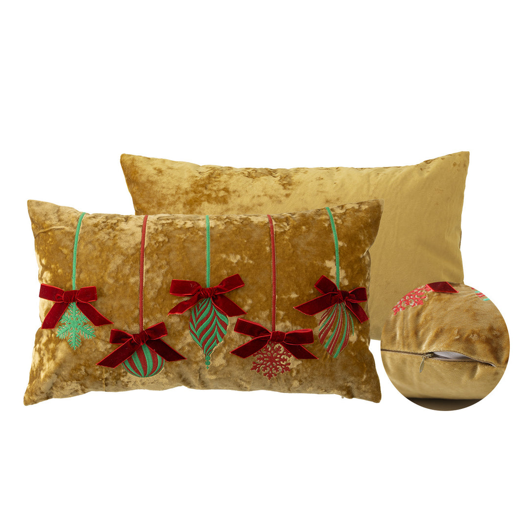 Rectangular velvet cushion cover with embroidered Christmas ornaments Kalsten