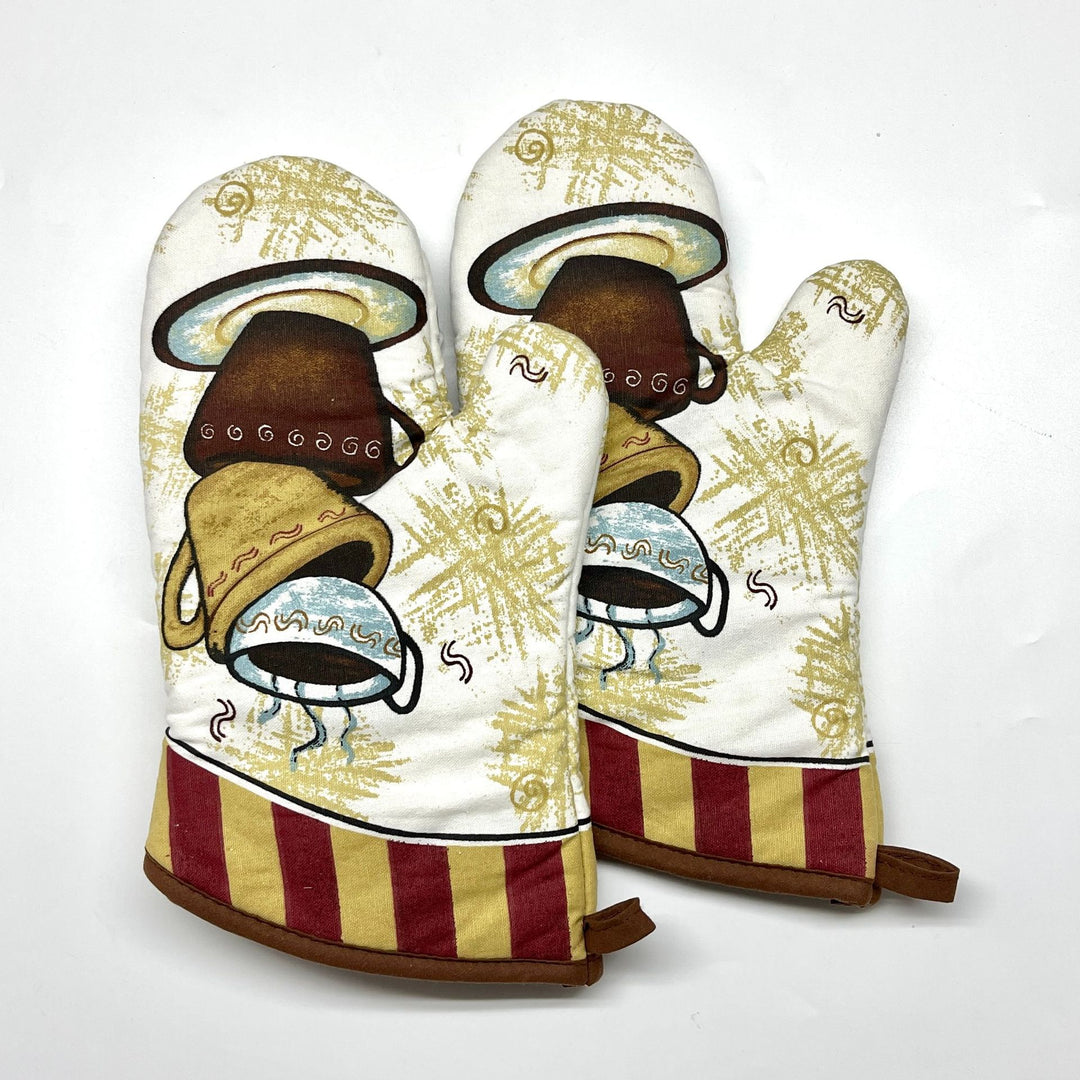 Insulated Double Oven Mitt Pair With Quilted Heat-Resistant Lining And Hanging Loop