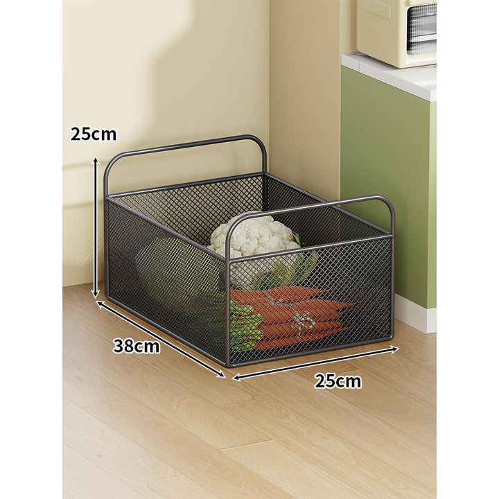 Ventilated Metal Mesh Pantry & Produce Rolling Storage Basket with Tall Handles