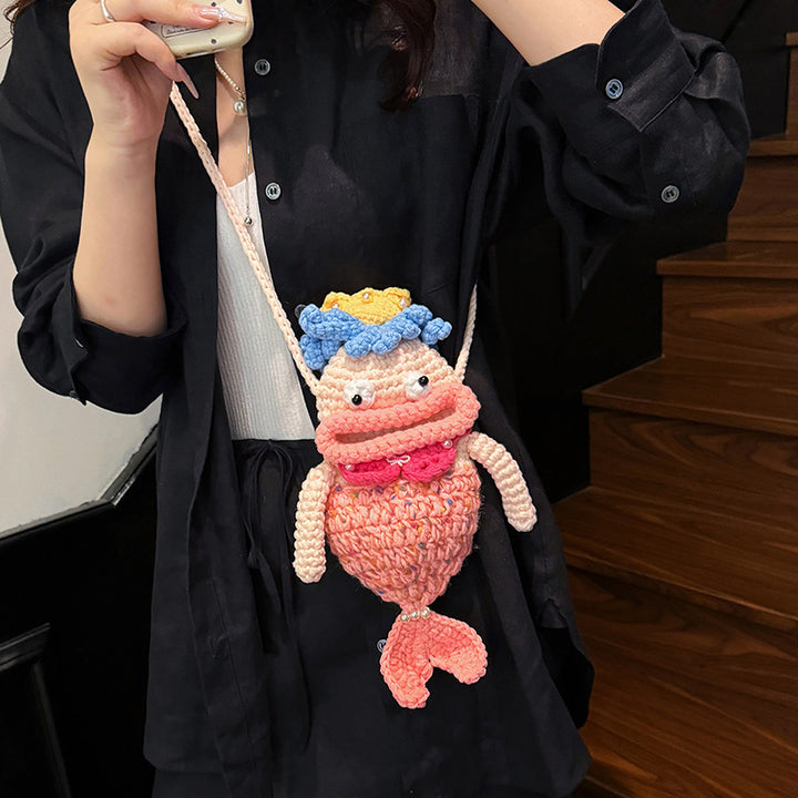 Cute Fish-Shaped Crochet Mini Crossbody Bag