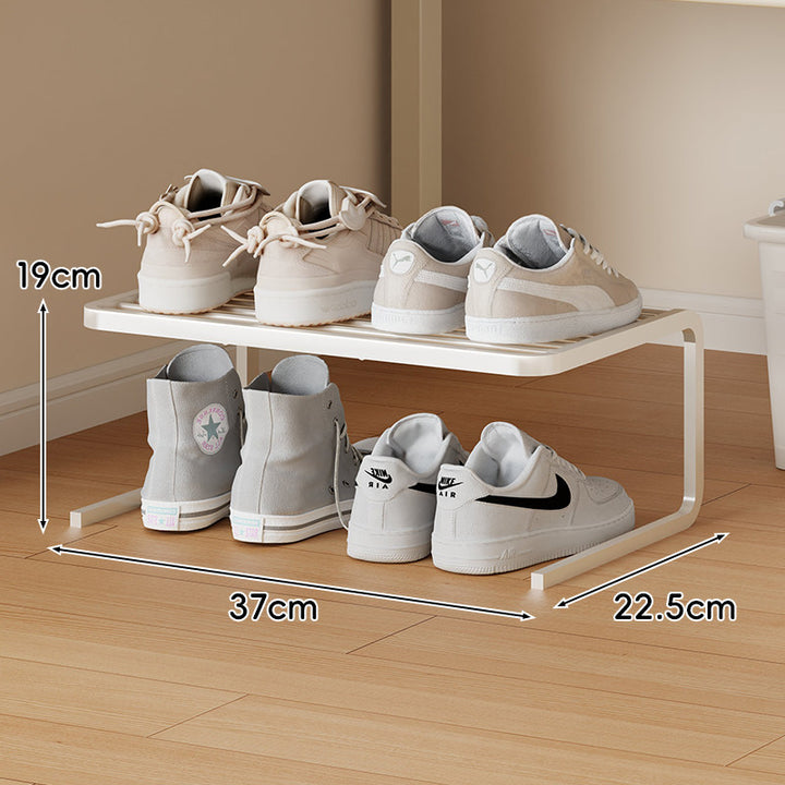 Compact Low-Profile Two-Tier Powder-Coated Metal Shoe Organizer
