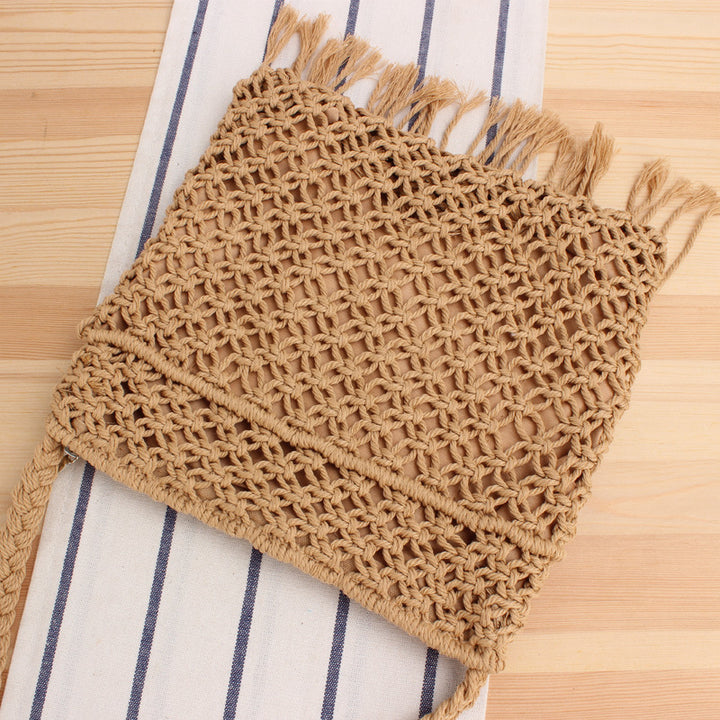 Macramé shoulder bag with fringed decoration Kalsten