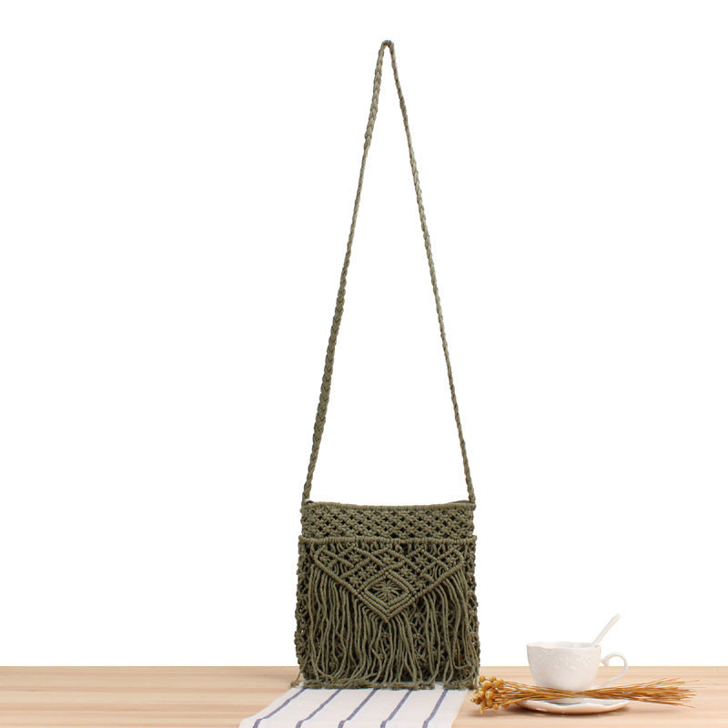 Macramé shoulder bag with fringed decoration Kalsten