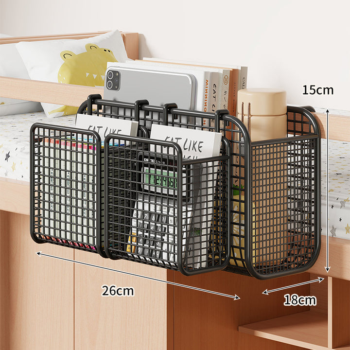 Over-Bed Three-Compartment Metal Mesh Hanging Bedside Organizer Caddy