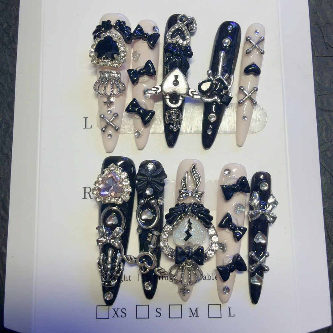 Gothic-Inspired Decorative Press-On Nail Set