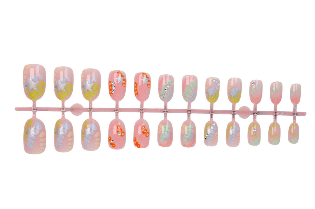 Acrylic nail set with creative designs and glitter accents Kalsten