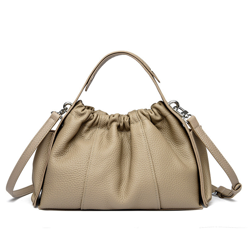 Textured Leather Drawstring Satchel Kalsten