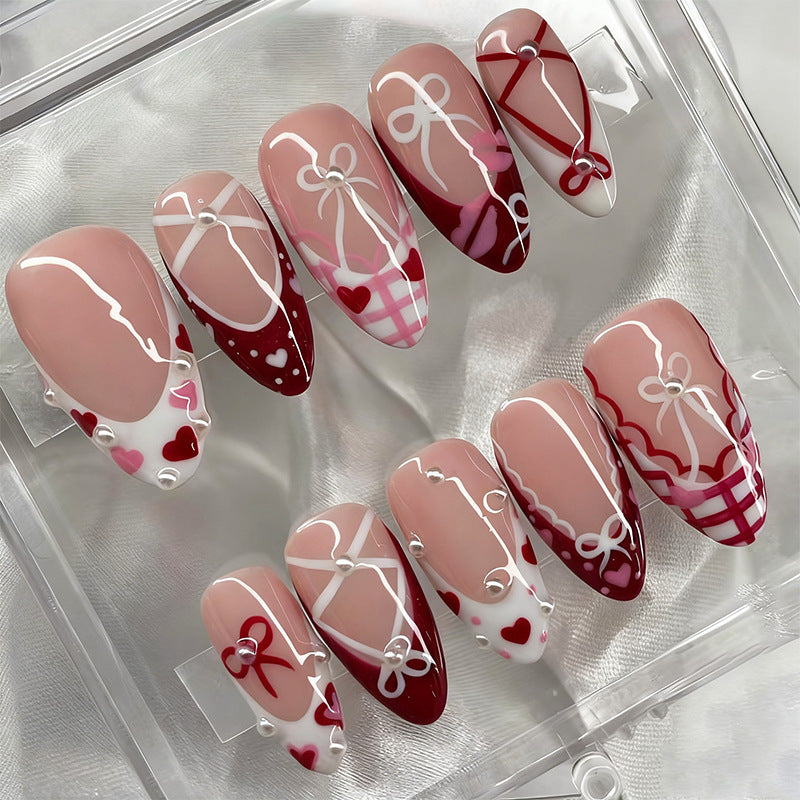 Decorative Press-On Nail Art Set with Bow and Heart Designs Kalsten