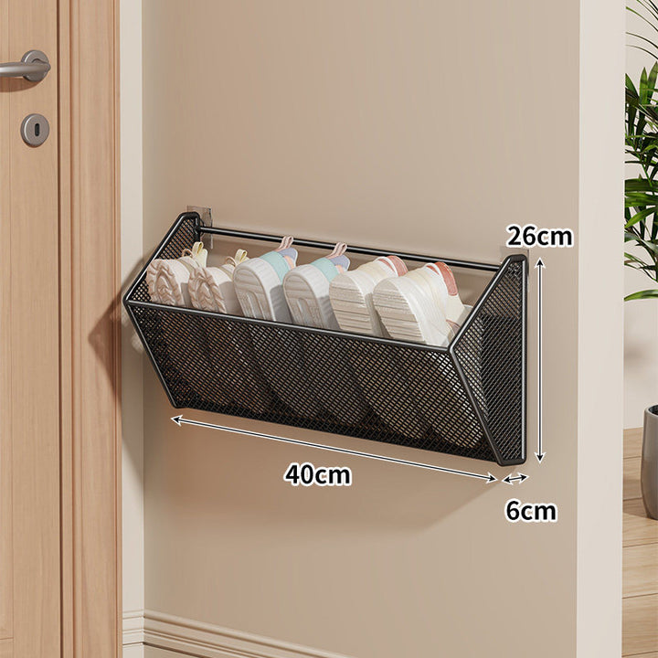 Slim Wall-Mounted Mesh Shoe Organizer with Angled Ventilated Basket