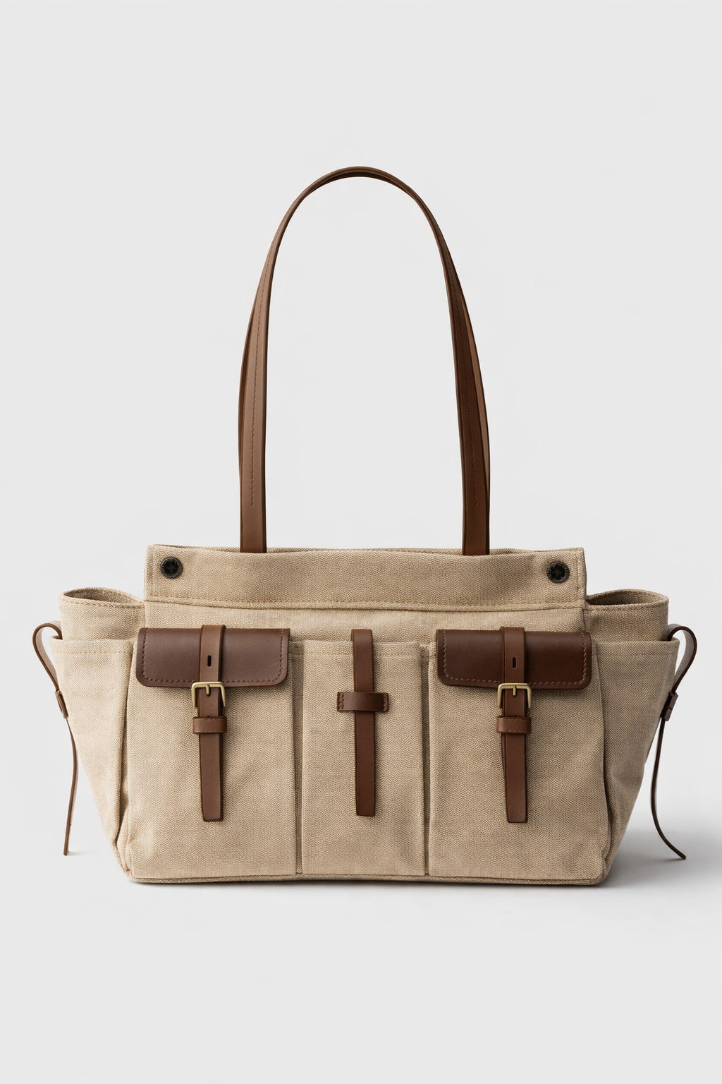 Multi-Pocket Canvas Tote Handbag
