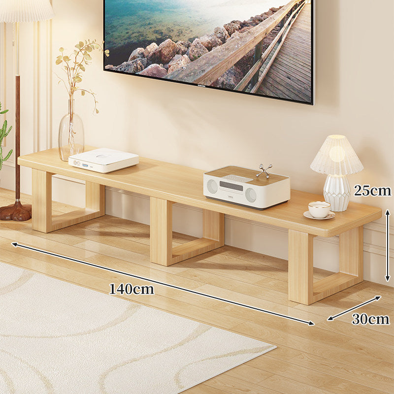 Low Solid Wood TV Media Console Bench with Open Rectangular Legs