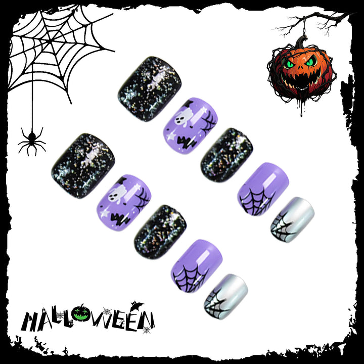 Halloween Artificial Nail Set with Spooky Designs and Glitter Accents Kalsten
