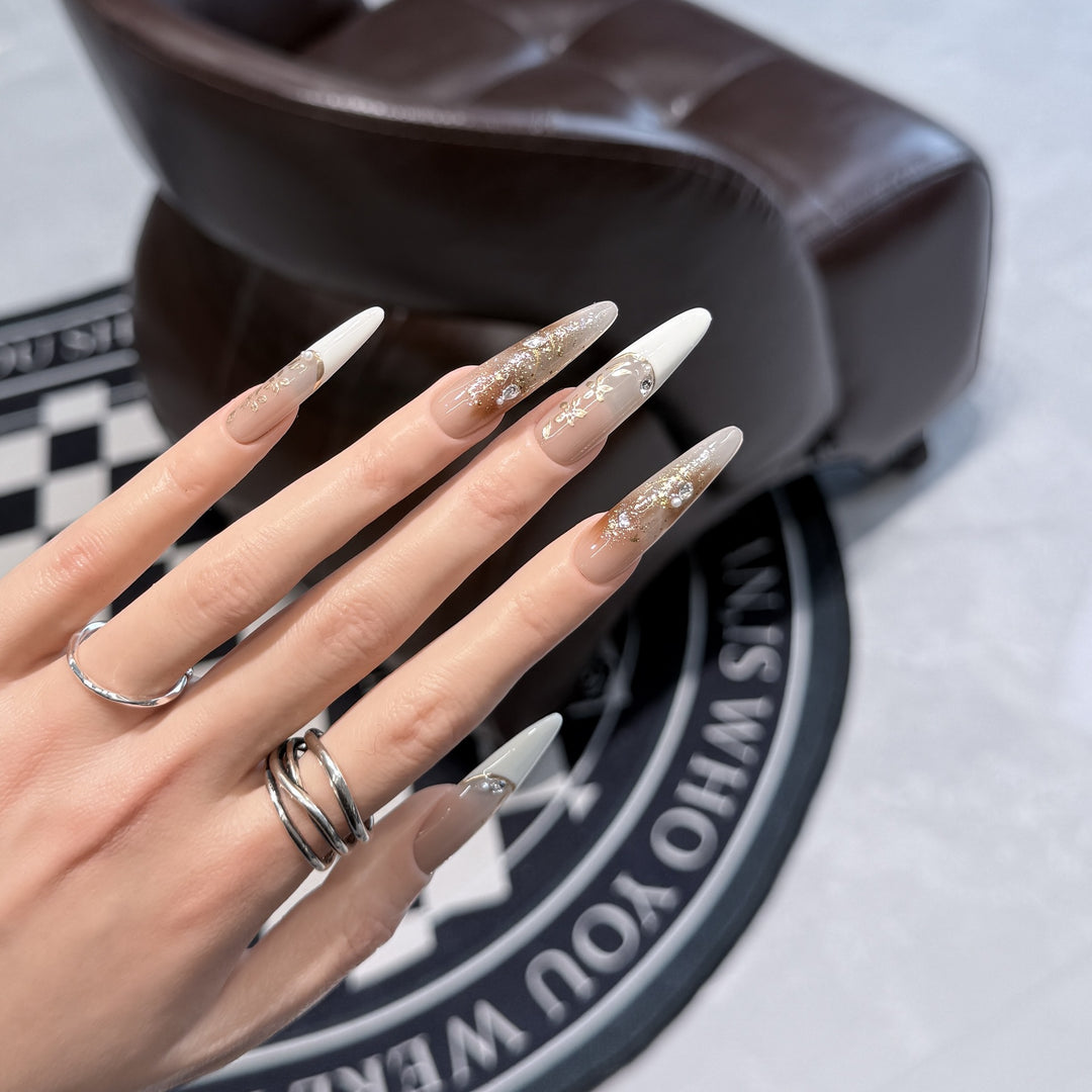 Elegant Stiletto Press-On Nail Set with Floral and Glitter Design Kalsten