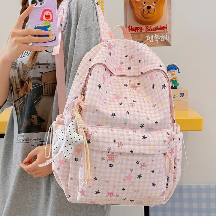 Stylish Checked Star-Patterned Backpack Kalsten