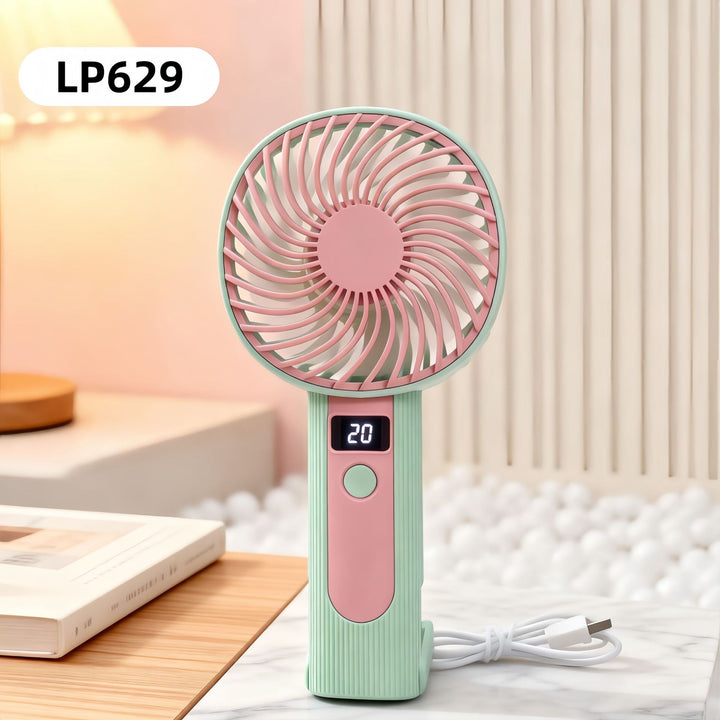 Ladies Portable Hand Fan with LCD Temperature Display and Rechargeable Battery Kalsten