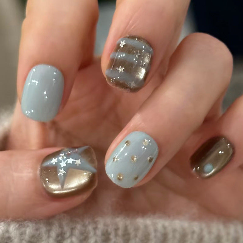 Premium Artistic Press-On Nail Set with Star and Metallic Accents Kalsten