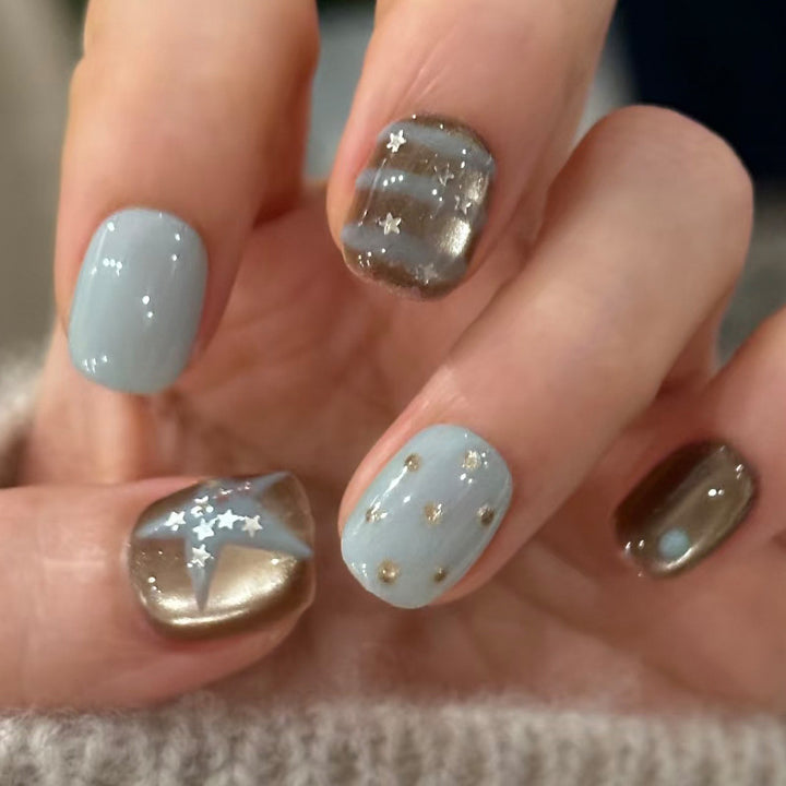 Premium Artistic Press-On Nail Set with Star and Metallic Accents Kalsten