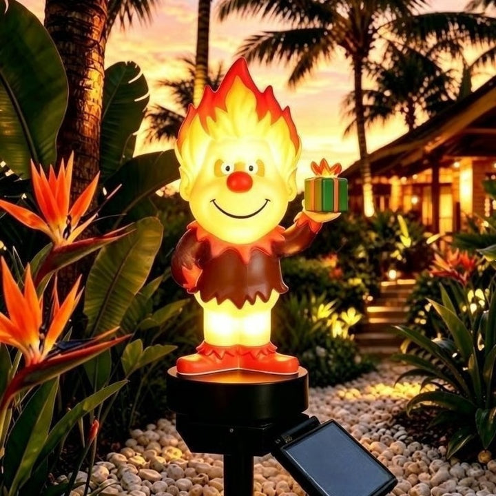 Solar-Powered Cartoon Flame Character Garden Stake Light With Acrylic Diffuser And Adjustable Ground Spike Kalsten